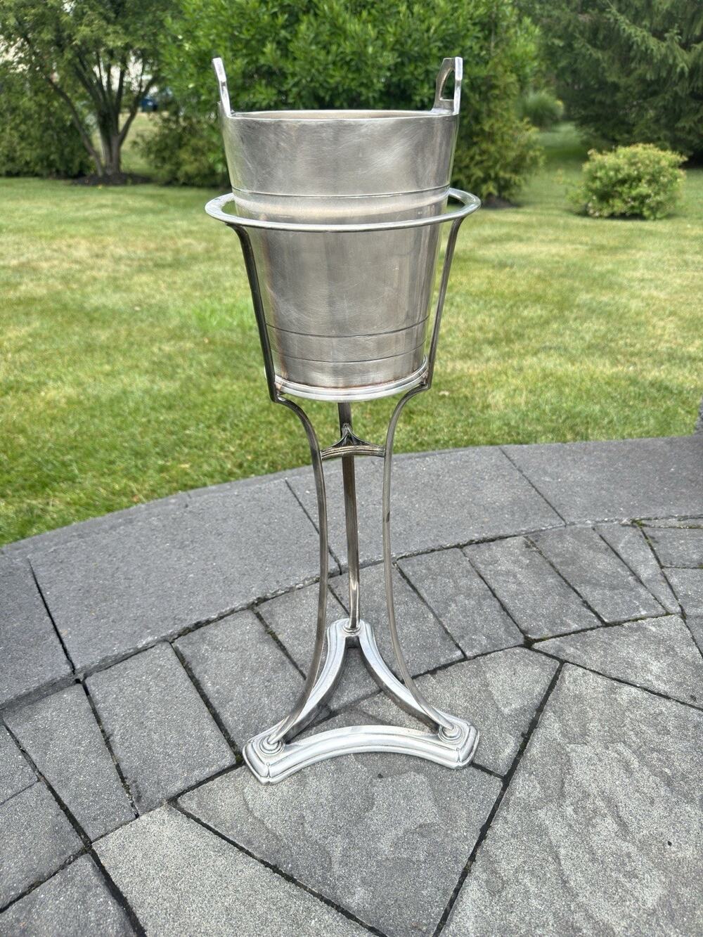 Restoration Hardware Silver-Plated Champagne Bucket & Floor Stand 24” Tall